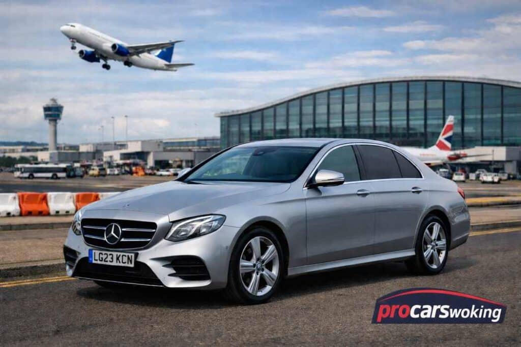 Airport Taxi Woking for Reliable and Stress-Free Transfers 13 airport taxi Woking executive car at airport terminal